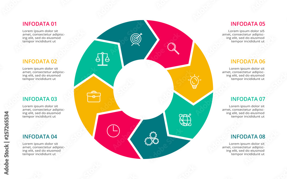 Circle elements of graph, diagram with 8 steps, options, parts or processes. Template for infographic, presentation Circle elements of graph, diagram with 8 steps, options, parts or processes. Template for infographic, presentation