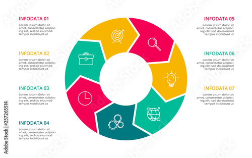 Infographic design vector and marketing icons for diagram, graph, presentation and round chart. Concept with 7 options
