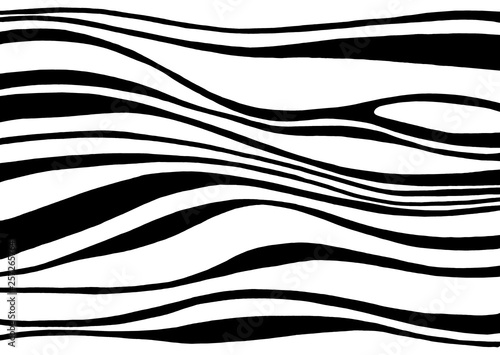 Black and white hand drawn abstract background. Illustration of wave lines pattern. Backdrop