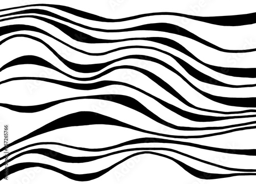 Black and white hand drawn abstract background. Illustration of wave lines pattern. Backdrop