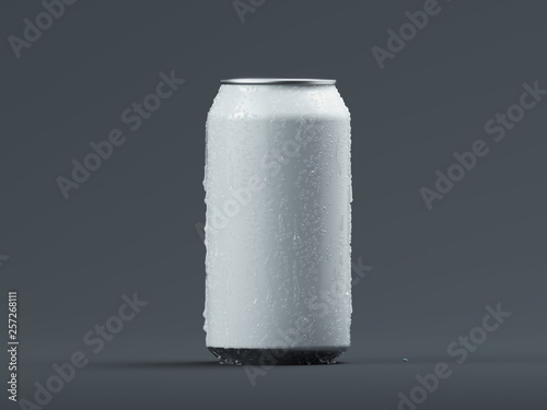 Obraz na plátně Aluminum beer or soda can with droplets isolated on grey, 3d rendering