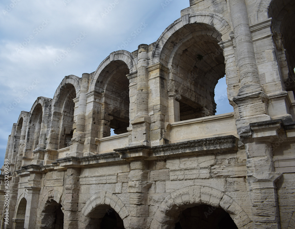 A side view of the beautiful amphitheatre of Arles in France