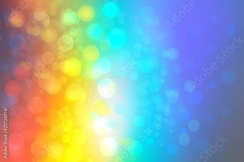Abstract fresh vivid colorful fantasy rainbow background texture with spheres pattern and defocused bokeh lights. Beautiful modern geometrical illustration for new business design.