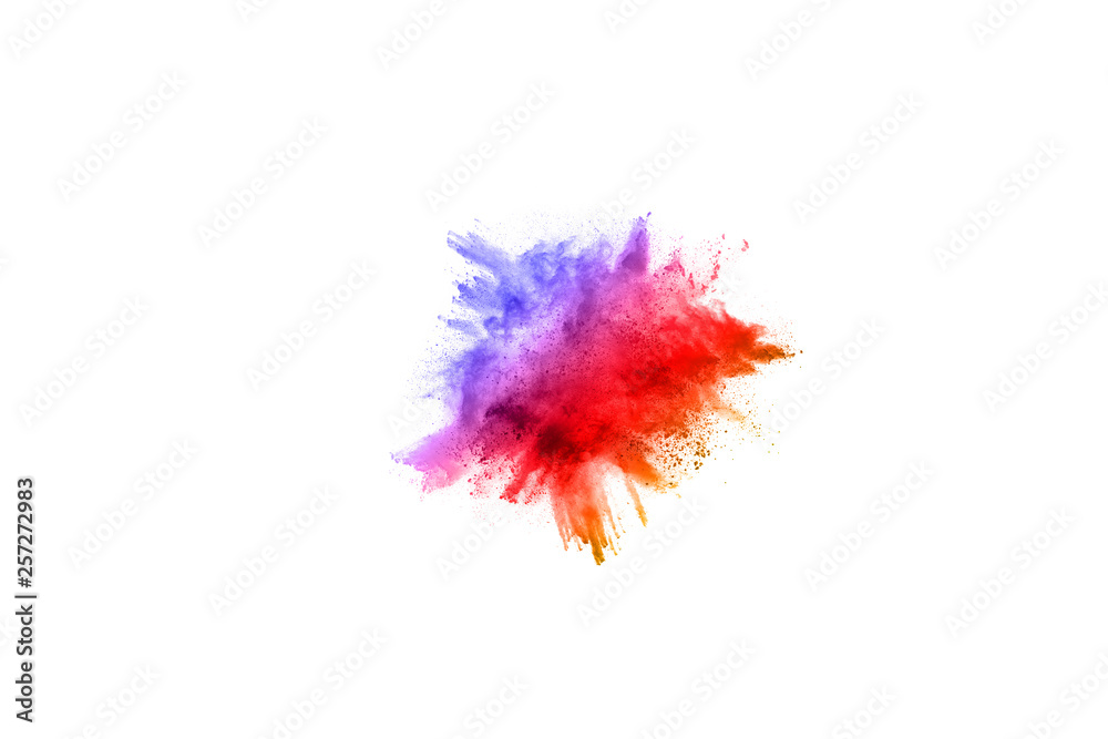 abstract powder splatted background. Colorful powder explosion on white background. Colored cloud. Colorful dust explode. Paint Holi.