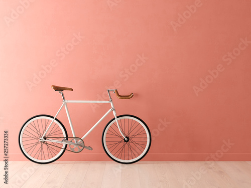 Blue bicycle on pink background 3D illustration