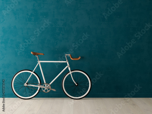 Blue bicycle on pink background 3D illustration