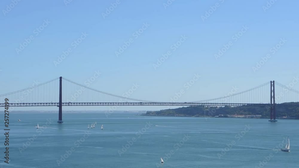 Lisbon, Portugal. Landscape at the April 25 bridge and Tagus river Lisbon, Portugal. Landscape at the April 25 bridge and Tagus river