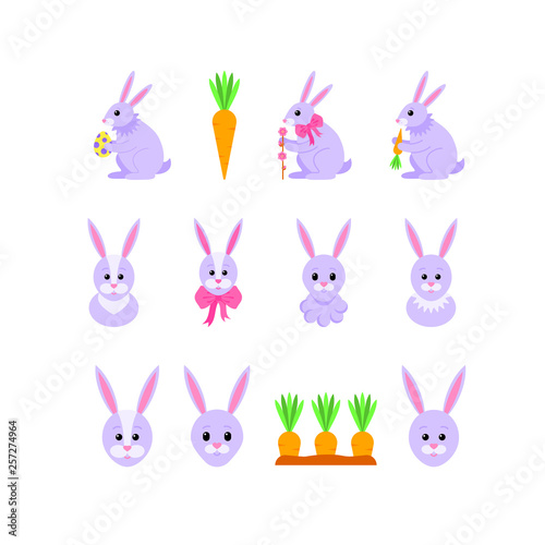 Set of Easter bunnies for the Easter holiday. Vector illustration.
