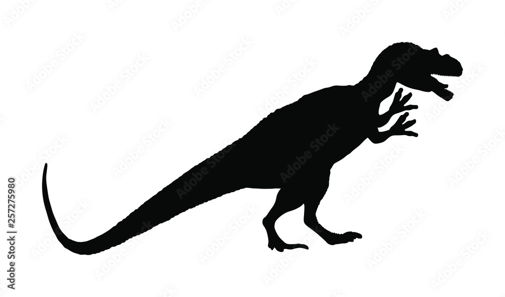 Cryolophosaurus vector silhouette isolated on white background. Dinosaurs symbol. Jurassic era. Dino sign. T Rex silhouette.