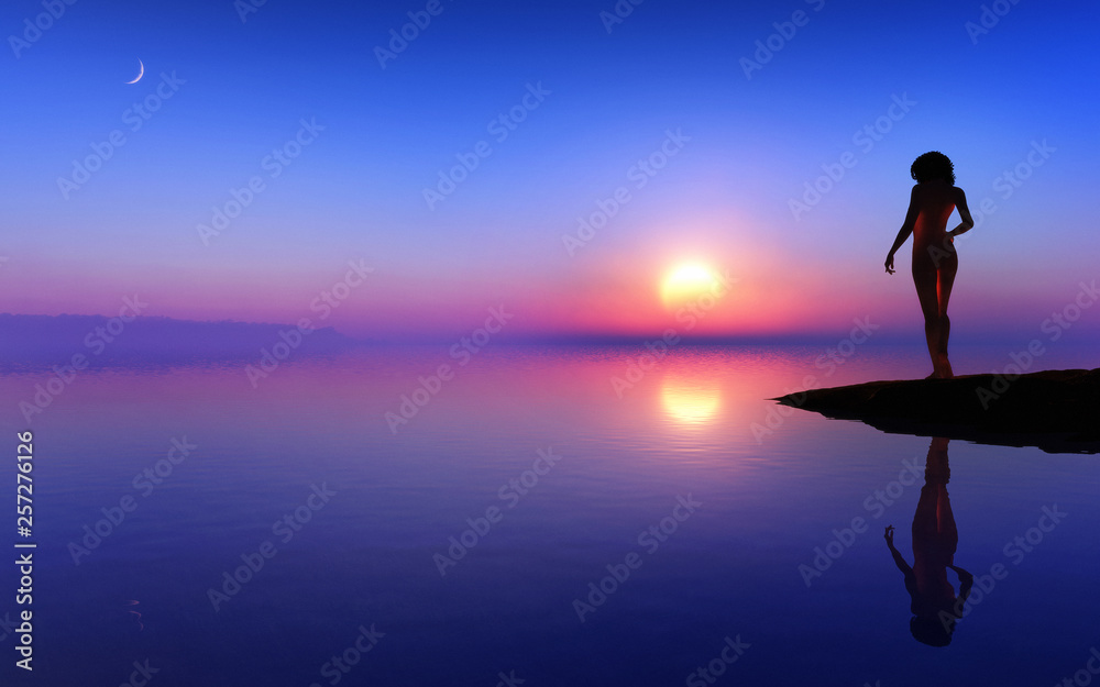 silhouette of a woman on the beach at sunset silhouette of a woman on the beach at sunset