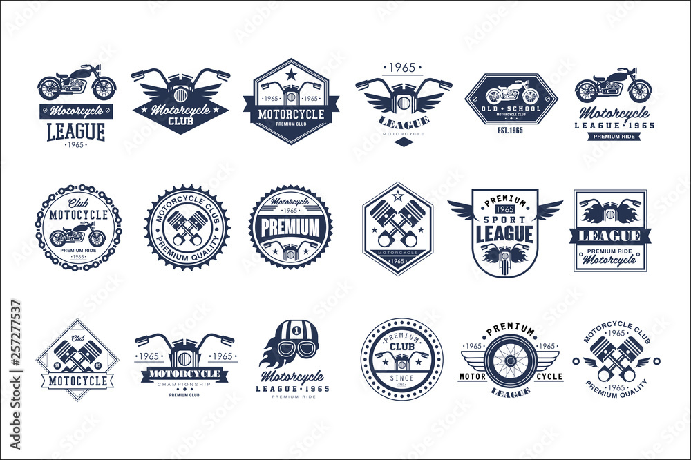 Motorcycle club logo template set, sport league retro vintage style emblems  and badges vector Illustrations on a white background Stock Vector | Adobe  Stock