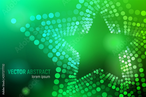 3D abstract UFO Green mesh star background with circles, lens flares and glowing reflections. Vector illustration.