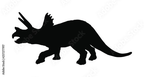 Triceratops vector silhouette isolated on white background. Dinosaurs symbol. Triceratops horridus dinosaur from the Jurassic era. Styralosaurus. Dino sign. © dovla982