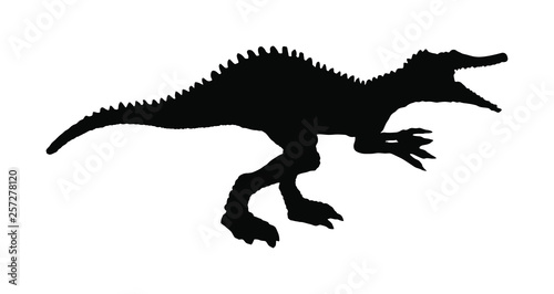 Spinosaurus vector silhouette isolated on white background. Dinosaurs symbol. Jurassic era. Dino sign.