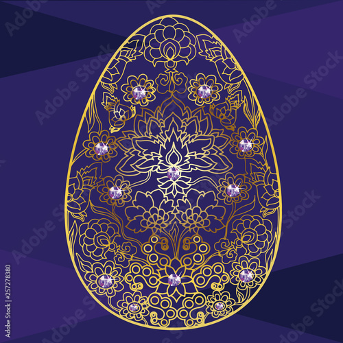 Standard picture -Happy Easter card with eggs and flowers. Vector Illustration EPS. Gold and violet.