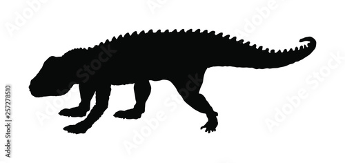 Postosuchus vector silhouette isolated on white background. Dinosaurs symbol. Jurassic era. Dino sign. Big lizard dragon. © dovla982