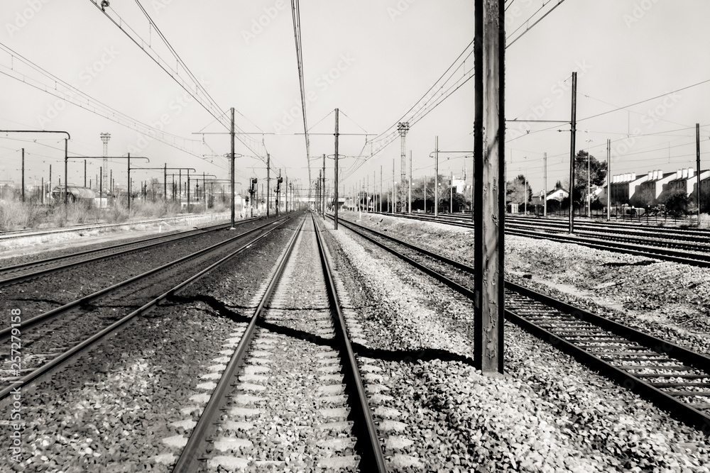 black and white railroad