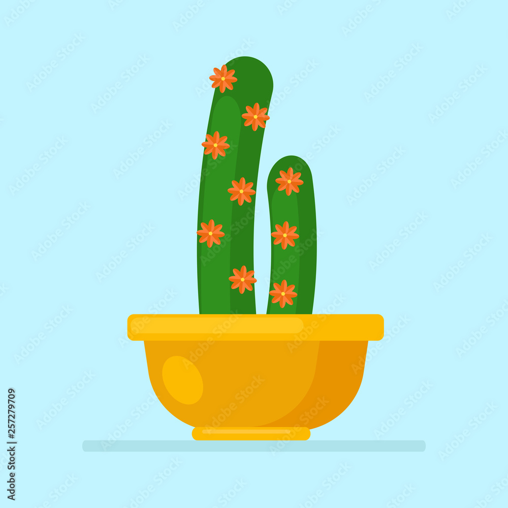 Green cactus icon isolated on white background. Home plants in pots with flowers. Decorative cacti with prickles. Vector flat illustration. Green cactus icon isolated on white background. Home plants in pots with flowers. Decorative cacti with prickles. Vector flat illustration.