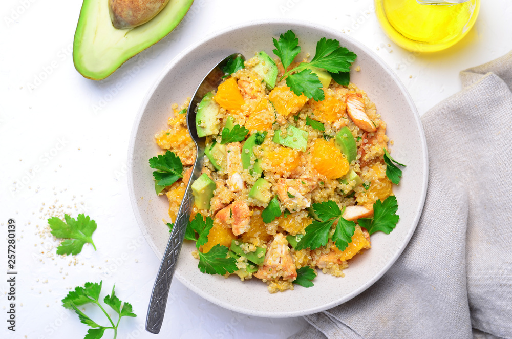 Quinoa Salad with Orange, Chicken and Avocado, Healthy Meal Quinoa Salad with Orange, Chicken and Avocado, Healthy Meal