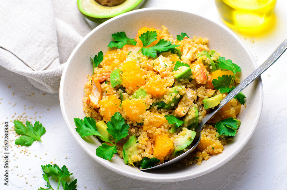 Quinoa Salad with Orange, Chicken and Avocado, Healthy Meal Quinoa Salad with Orange, Chicken and Avocado, Healthy Meal
