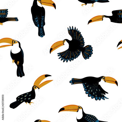 Seamless Pattern With Funny Toucan Birds.