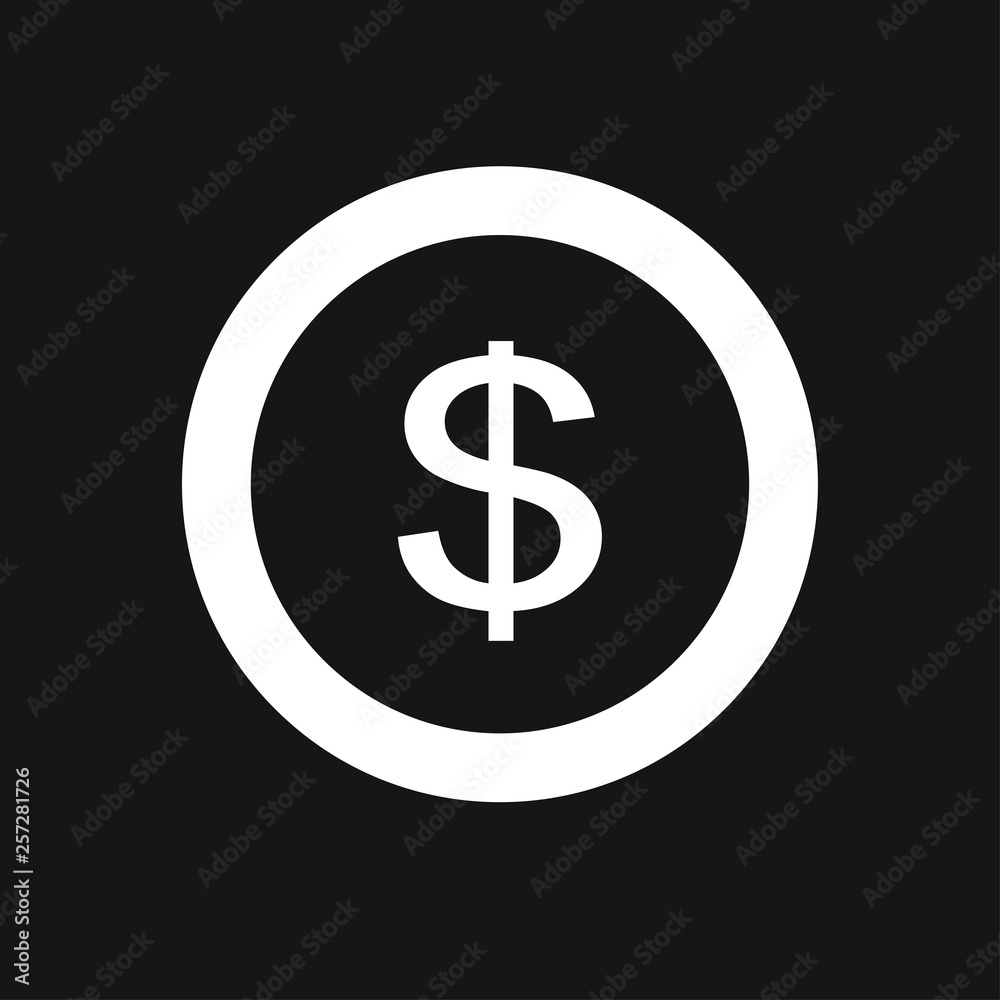Dollar sign, coin isolated on background. Money, currency icon. Cash symbol. Business, economy concept. Vector flat illustration Dollar sign, coin isolated on background. Money, currency icon. Cash symbol. Business, economy concept. Vector flat illustration