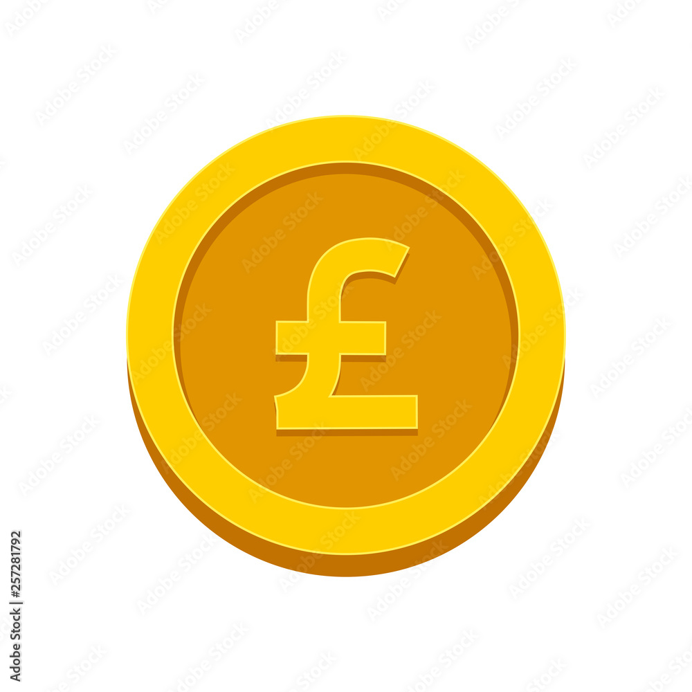 Gold coin pound isolated on white background. Money, currency icon. Cash symbol. Business, economy concept. Vector flat illustration Gold coin pound isolated on white background. Money, currency icon. Cash symbol. Business, economy concept. Vector flat illustration