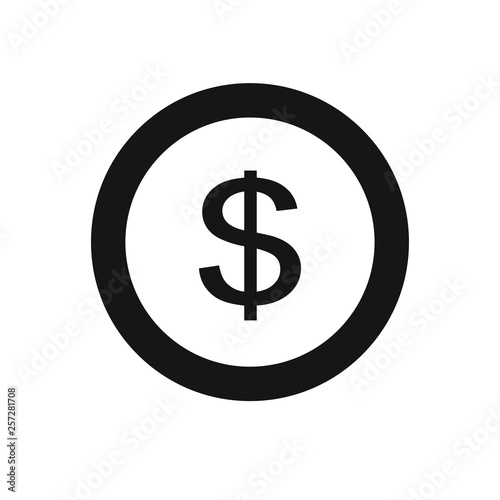 Dollar sign, coin isolated on white background. Money, currency icon. Cash symbol. Business, economy concept. Vector flat illustration