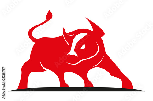 Traditional standing Red Spanish bull silhouette. Corrida symbol