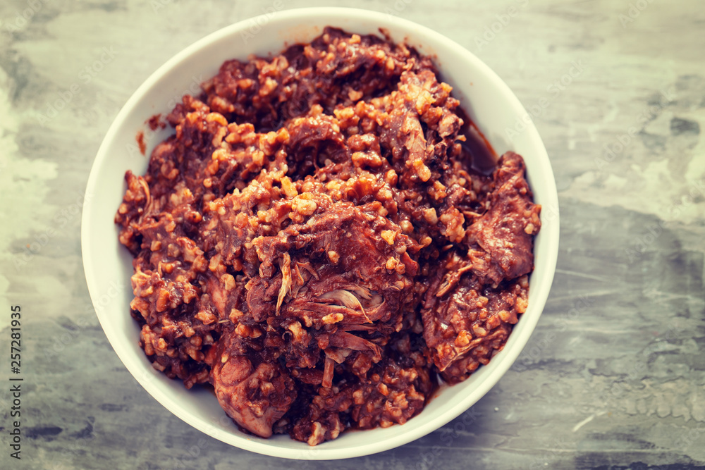 rice with rabbit and sauce in dish rice with rabbit and sauce in dish
