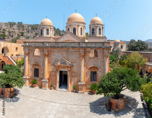 Building of Aghia Triada monastery, located near Chania town, Crete island, Greece