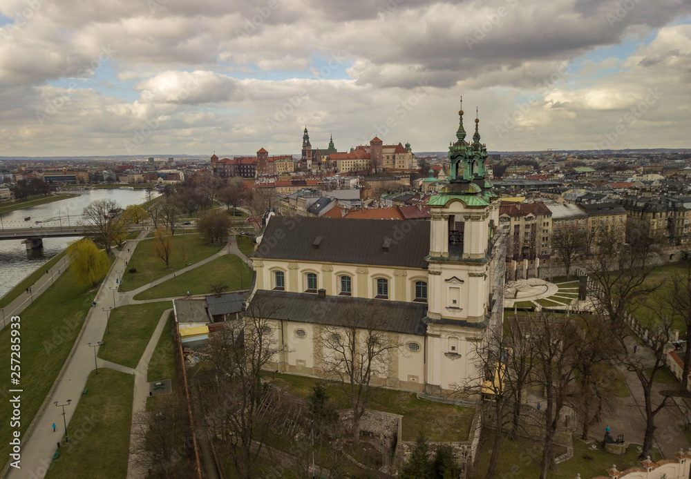 Church on the Skalka on the background of the Wawel Castle, Krakow, Poland