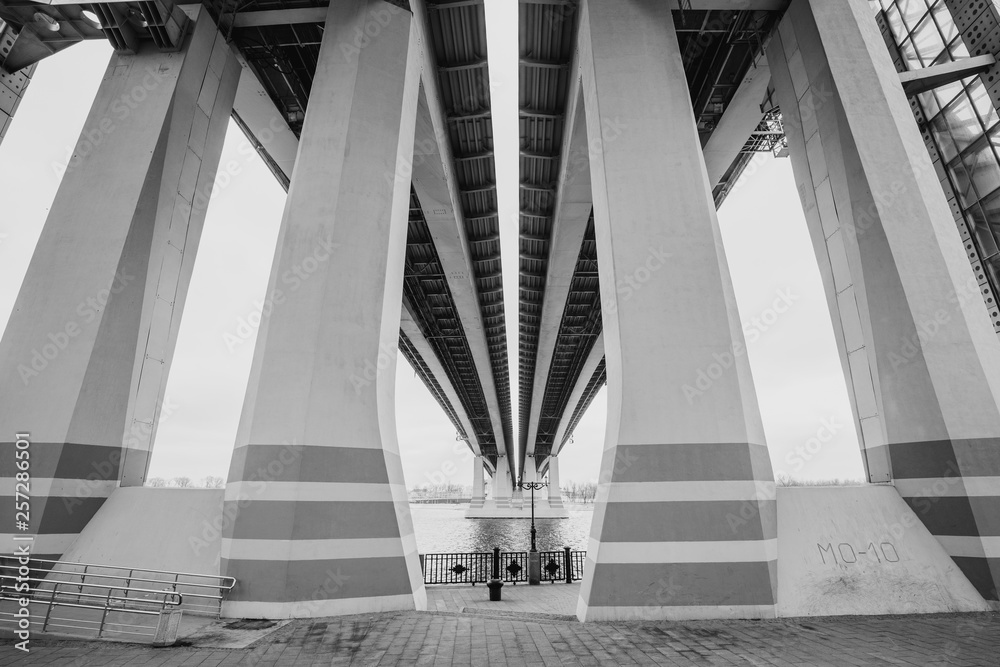 Fototapeta premium Black and white image of bridge over Don river