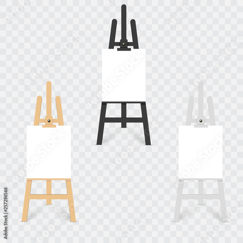Vector set of wooden brown black and white sienna easels. Vector.