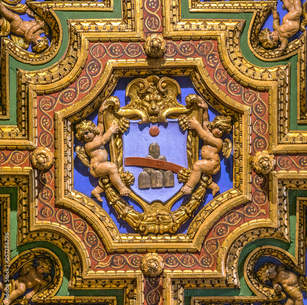 Renzi family coat of arms in the Church of San Girolamo della Carità in Rome, Italy.