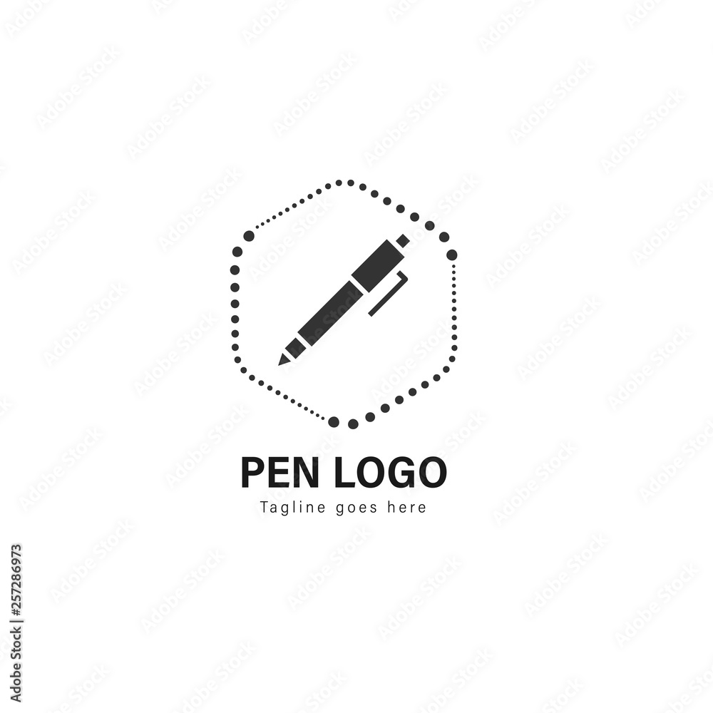 Pen logo template design. Pen logo with modern frame vector design Pen logo template design. Pen logo with modern frame vector design