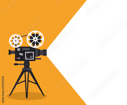 Retro cinema projector on poster. Vector