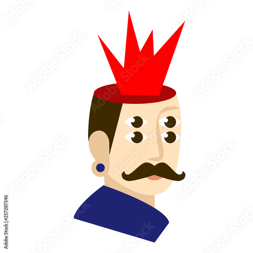 Man with mind blowing flat illustration on white