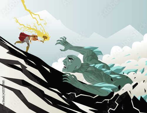 norse mythology thor fighting a frost ice giant monster ogre © matiasdelcarmine