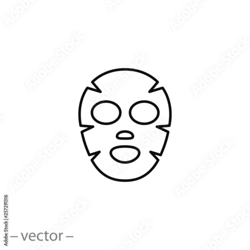 face mask sheet, skin care icon, beauty skin, woman's face linear sign on white background - editable vector illustration