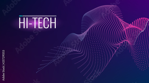 Cyber technological background. Nanotechnology. Scientific hi-tech backdrop for user interface. Wavy structure from particles. Big data, artificial intelligence, music hud. Blockchain and cryptocurren