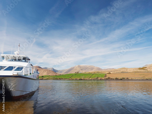 Cruise ship and landscape and water of Killary fjord. Ireland. photo