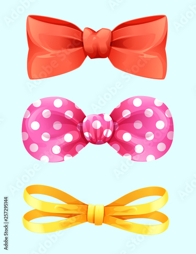 Set realistic bows decoration isolated vector