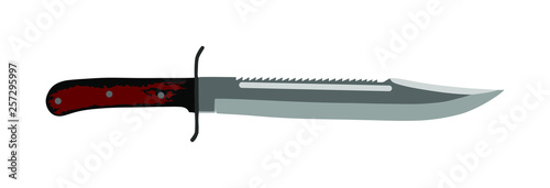 Hunting knife vector illustration isolated on white background. Military knife slice symbol. Survivor tool. Dirk sign. Bayonet vector. Kitchen tool equipment.