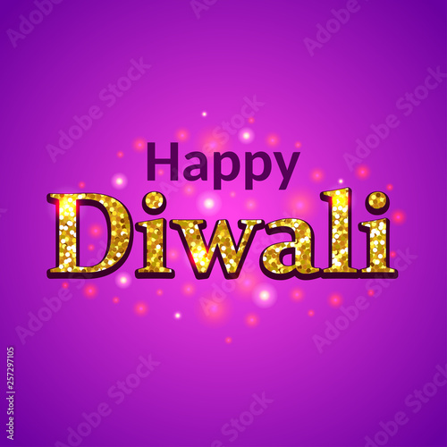 Happy Diwali glitter text on purple background