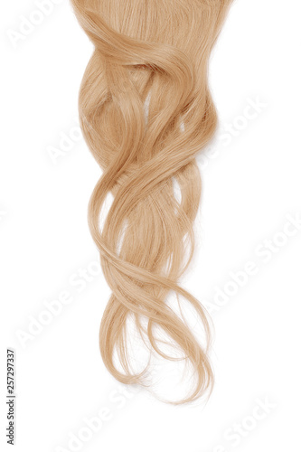 Long wavy blond hair isolated on white background. High resolution