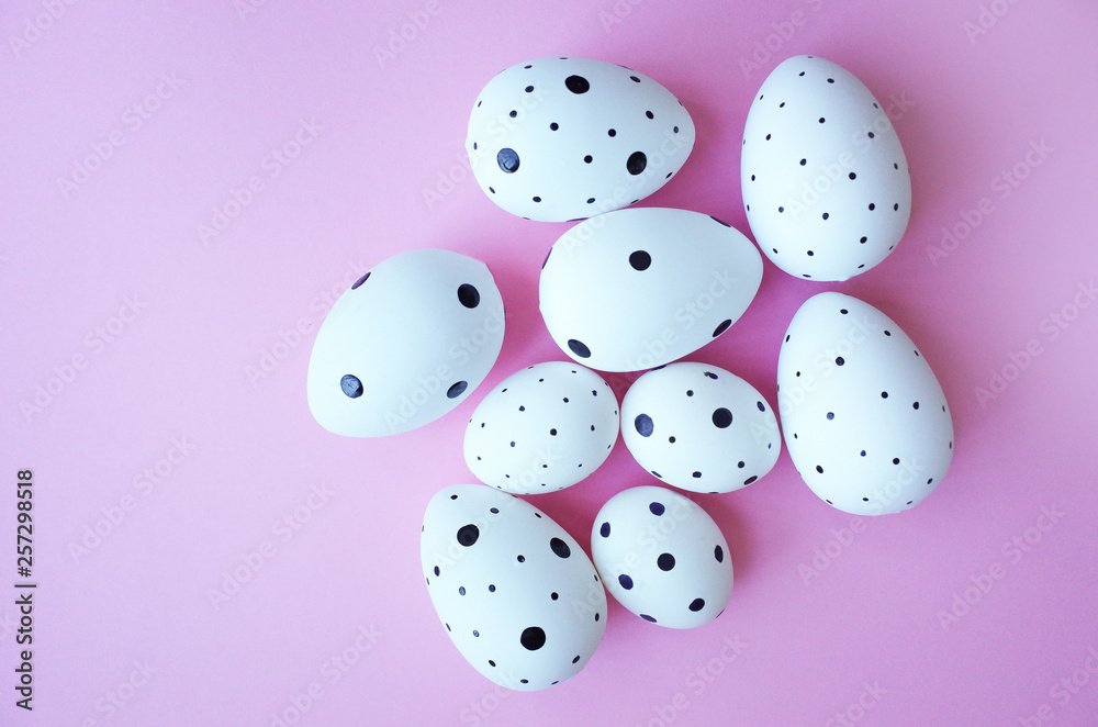 Background with easter eggs. Isolated onpink background. Flat lay, top view. Easter concept Background with easter eggs. Isolated onpink background. Flat lay, top view. Easter concept