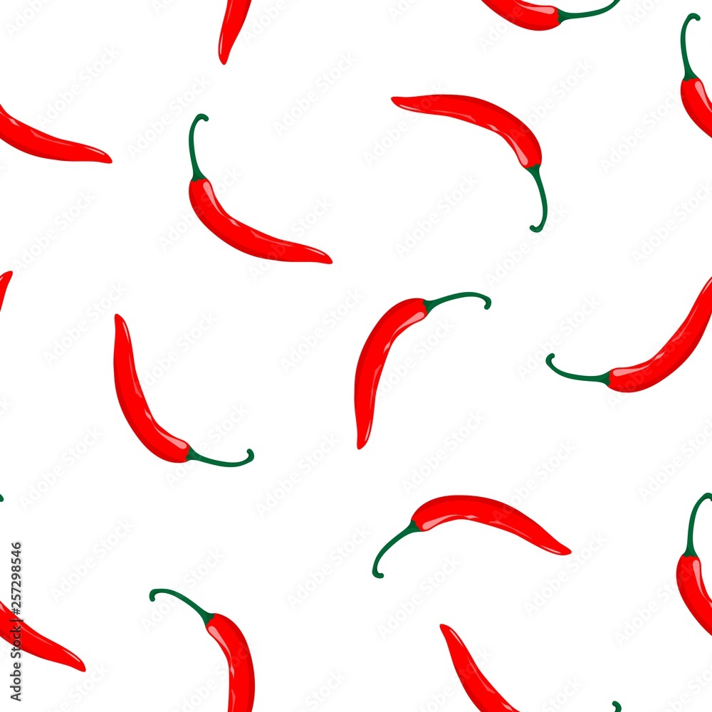 Beautiful seamless pattern with red chilli pepper. Hand drawn cute vector illustration. Perfect for wallpapers, web page backgrounds, surface textures, textile, card, promotion, poster, flyer. Beautiful seamless pattern with red chilli pepper. Hand drawn cute vector illustration. Perfect for wallpapers, web page backgrounds, surface textures, textile, card, promotion, poster, flyer.