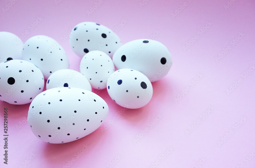 Easter eggs on pink background. Easter concept. Plase for text Easter eggs on pink background. Easter concept. Plase for text