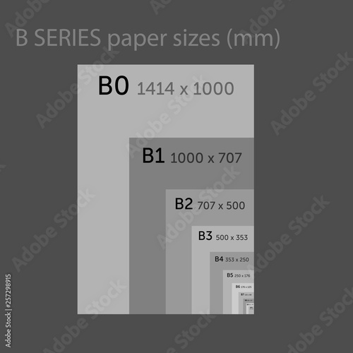 Paper sizes format comparison of series B, range from B0 to B10, vector graphics